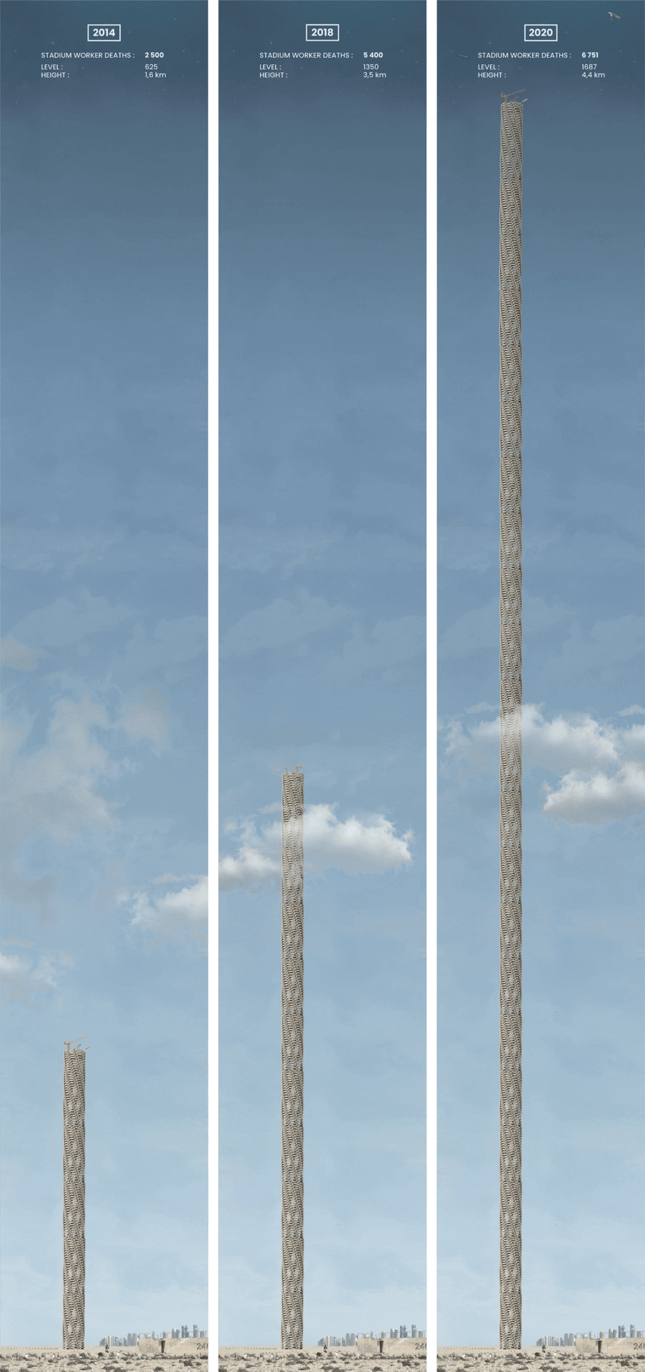 A series of three photographs of a tall tower
