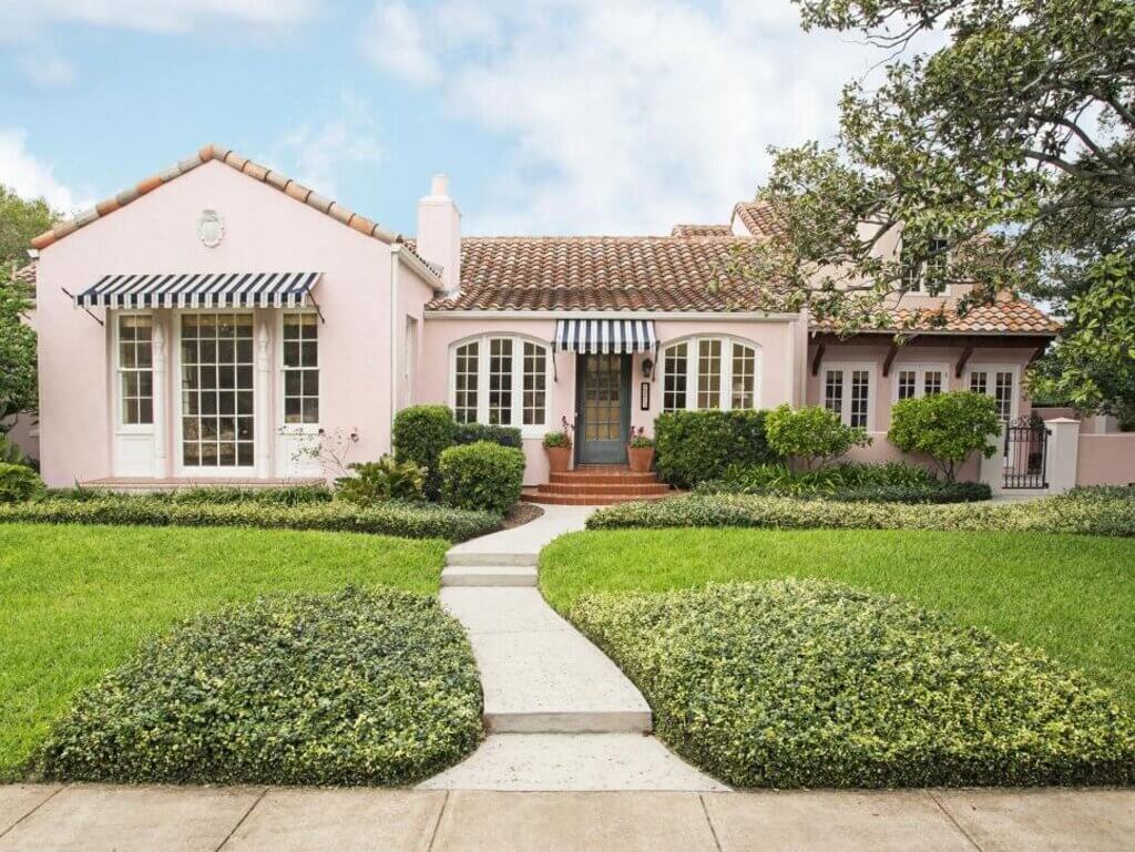 best Pale Pink + Azure exterior house color schemes