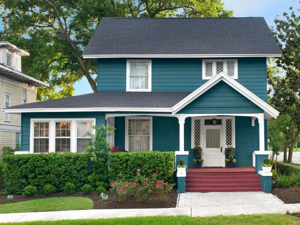 Teal+ Navy + Rustic Brown house exterior paints