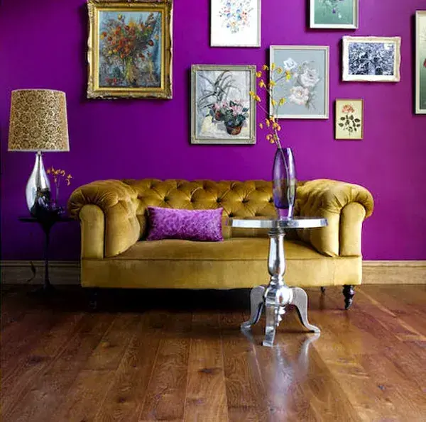 Gold Luxe and Fuchsia colour combination for living room