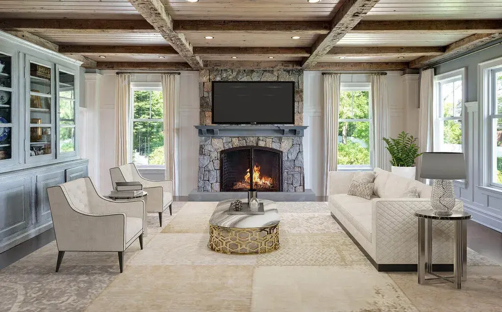 A living room filled with furniture and a fire place
