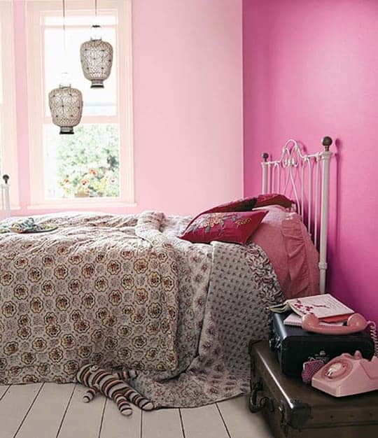matching pink two colour combination for bedroom walls