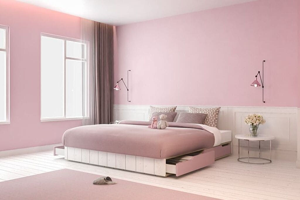 pink two colour combination for bedroom walls