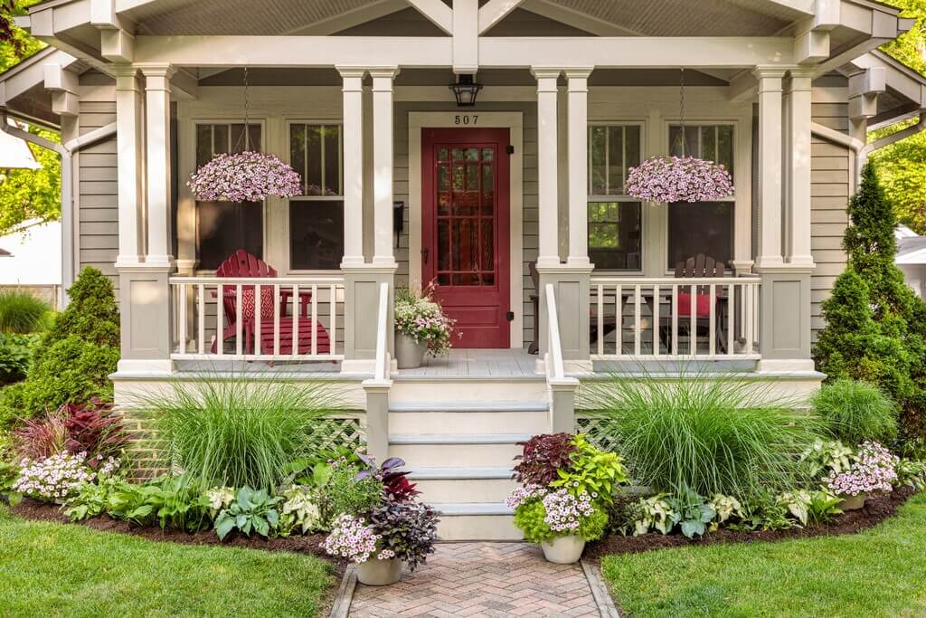 A house with a red front door and a red front door
