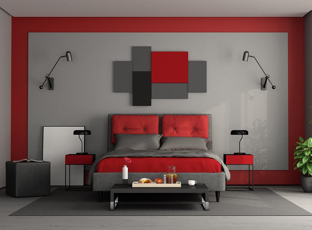 Red and Gray Bedroom Color