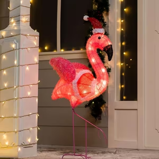 Fluffy Christmas Flamingo Light