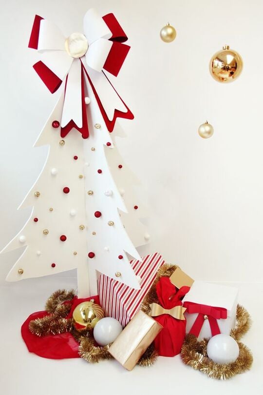 Red White and Gold Foam Mini Christmas Tree