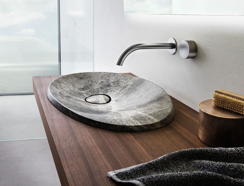 modern bathroom wood vanity stone sink