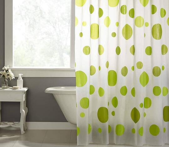 Polka dots in shower curtain