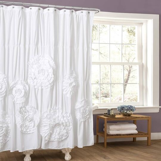 Ruffle white shower curtain