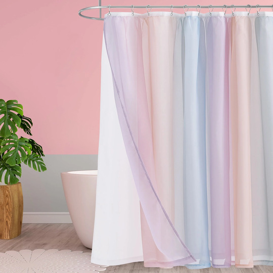 double Layer Pastel Rainbow Ombre Shower Curtain Panel