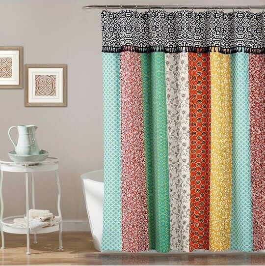 geometric boho patch shower curtain lush decor