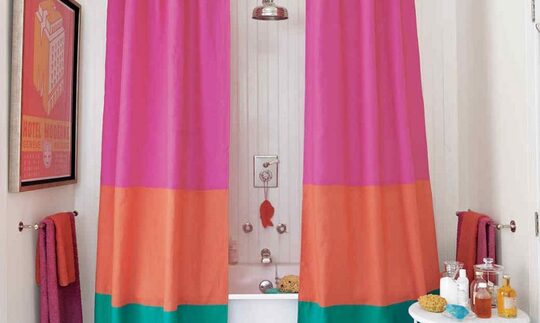mix color shower curtain in bathroom