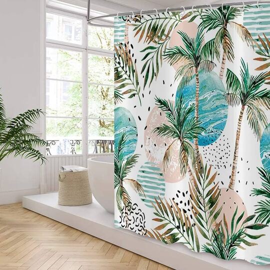 plant design on shower curtain