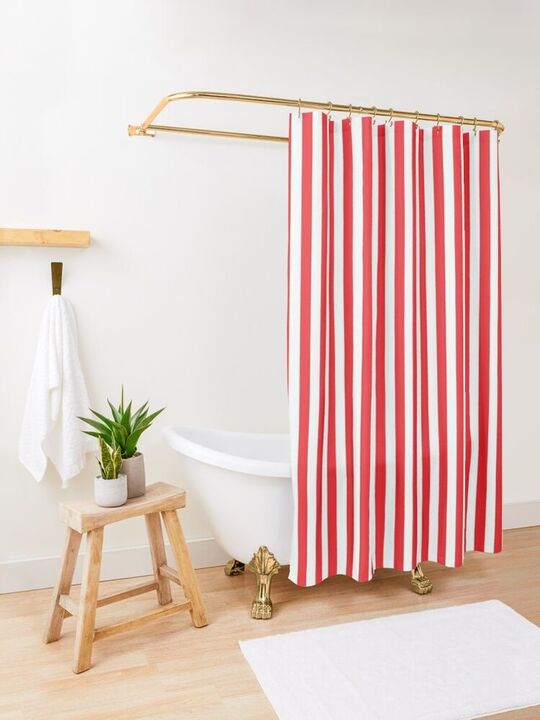 red and white shower curtain
