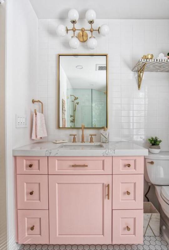 Pink Vanity Under a Marble Top