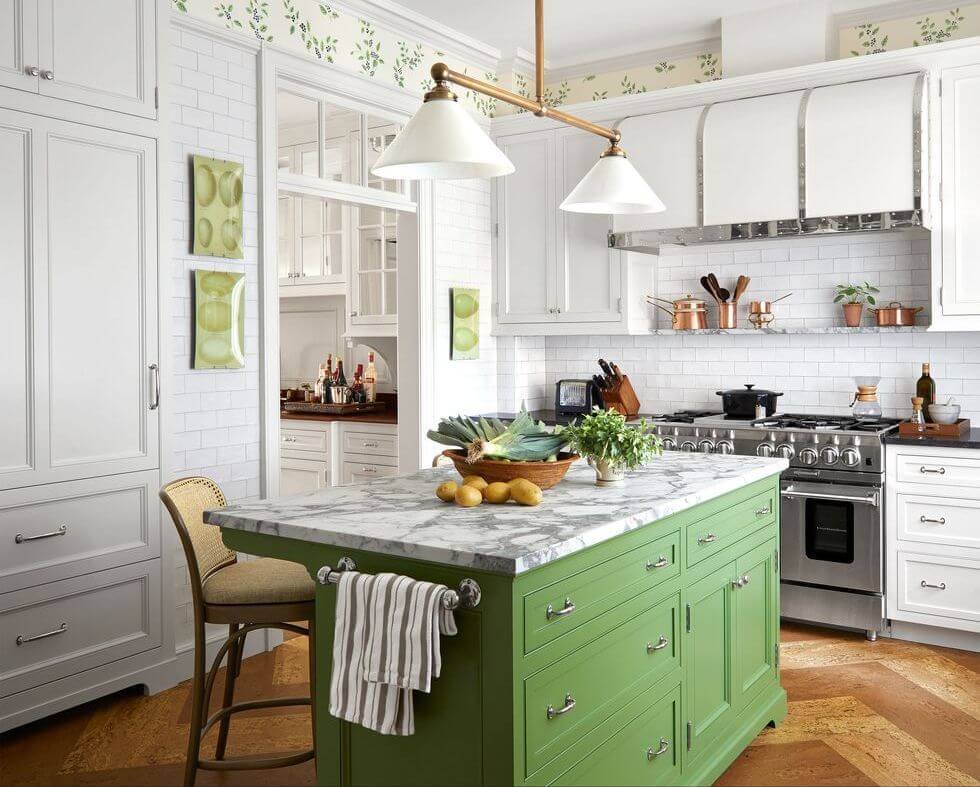 Vibrant green kitchen cabinet